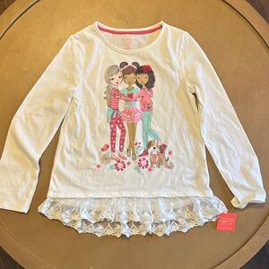 Isaac Mizrahi Cream Long-Sleeve Tee with Pink & Mint Friendship Graphic
